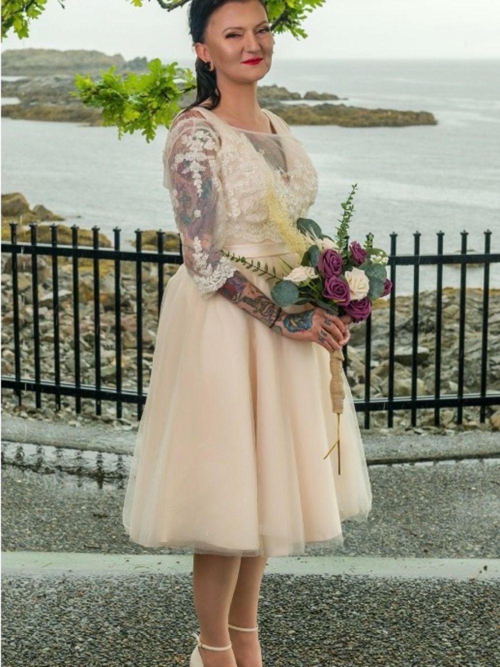 Elegant Lace A-Line Tea Dress in Blush